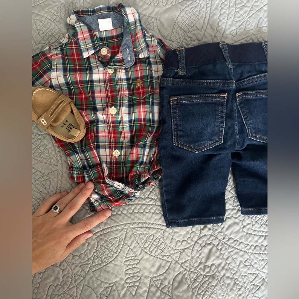 Gap Plaid Button Down and Jeans with Loafers